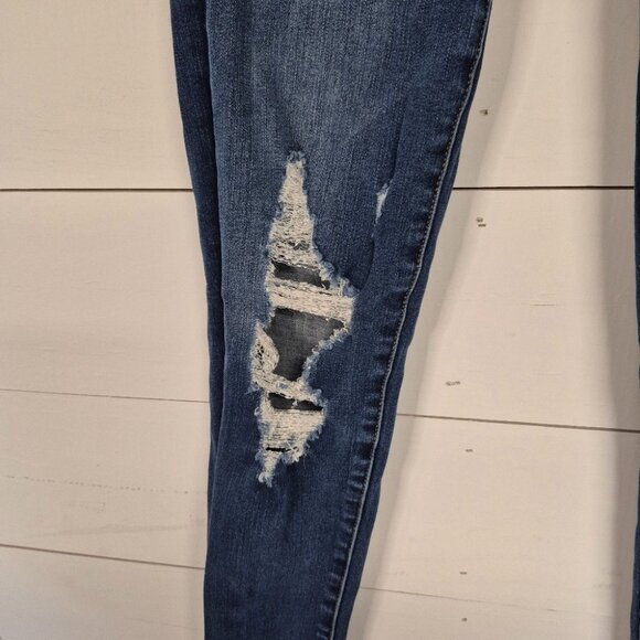 American Eagle Outfitters Blue Long Distressed Skinny Jeans - Picture 4 of 8